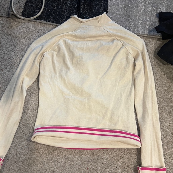 A/X Armani Exchange cropped sweater Women Small. Cream with Pink fuzzy lettering - Picture 3 of 4